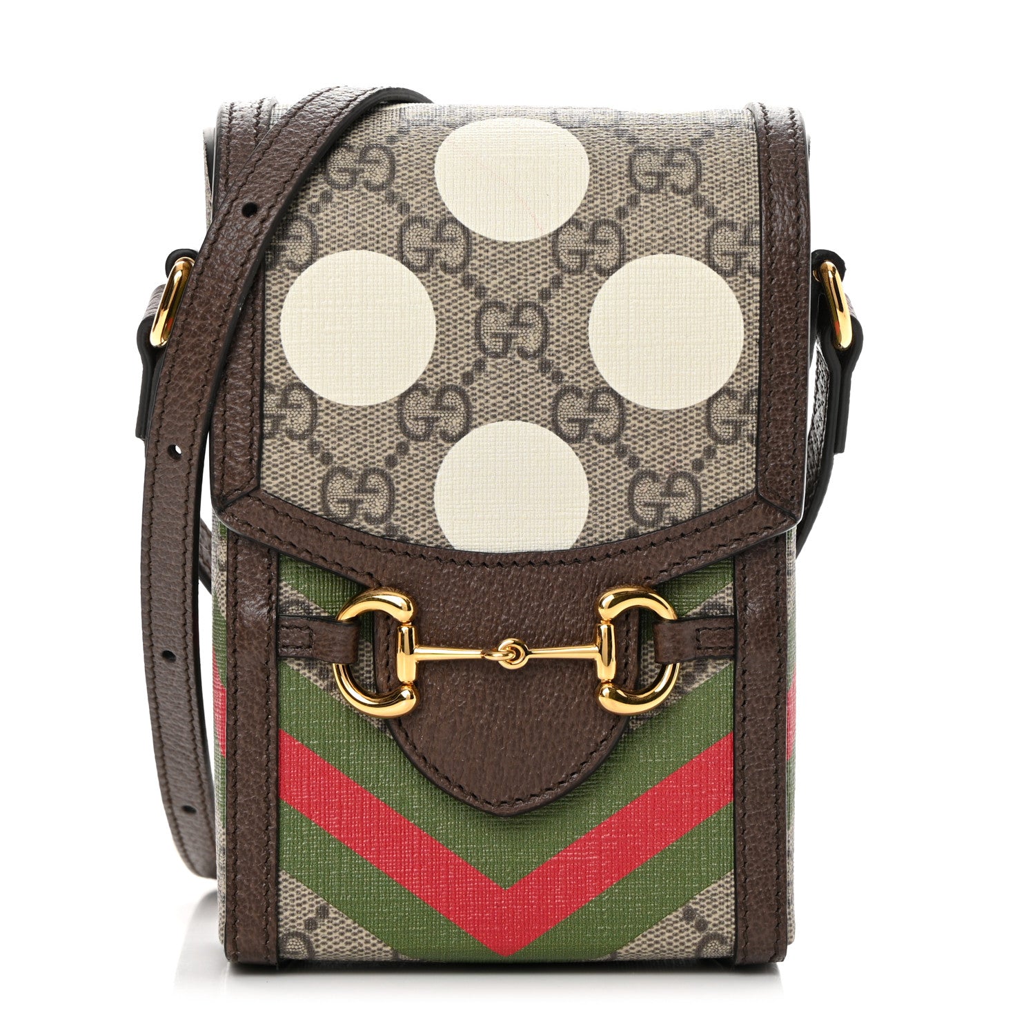 Gucci GG Supreme Monogram Textured Dollar Calfskin Geometric Print Mini Horsebit 1955 Crossbody Bag Beige Multicolor New Acero 1 of 11