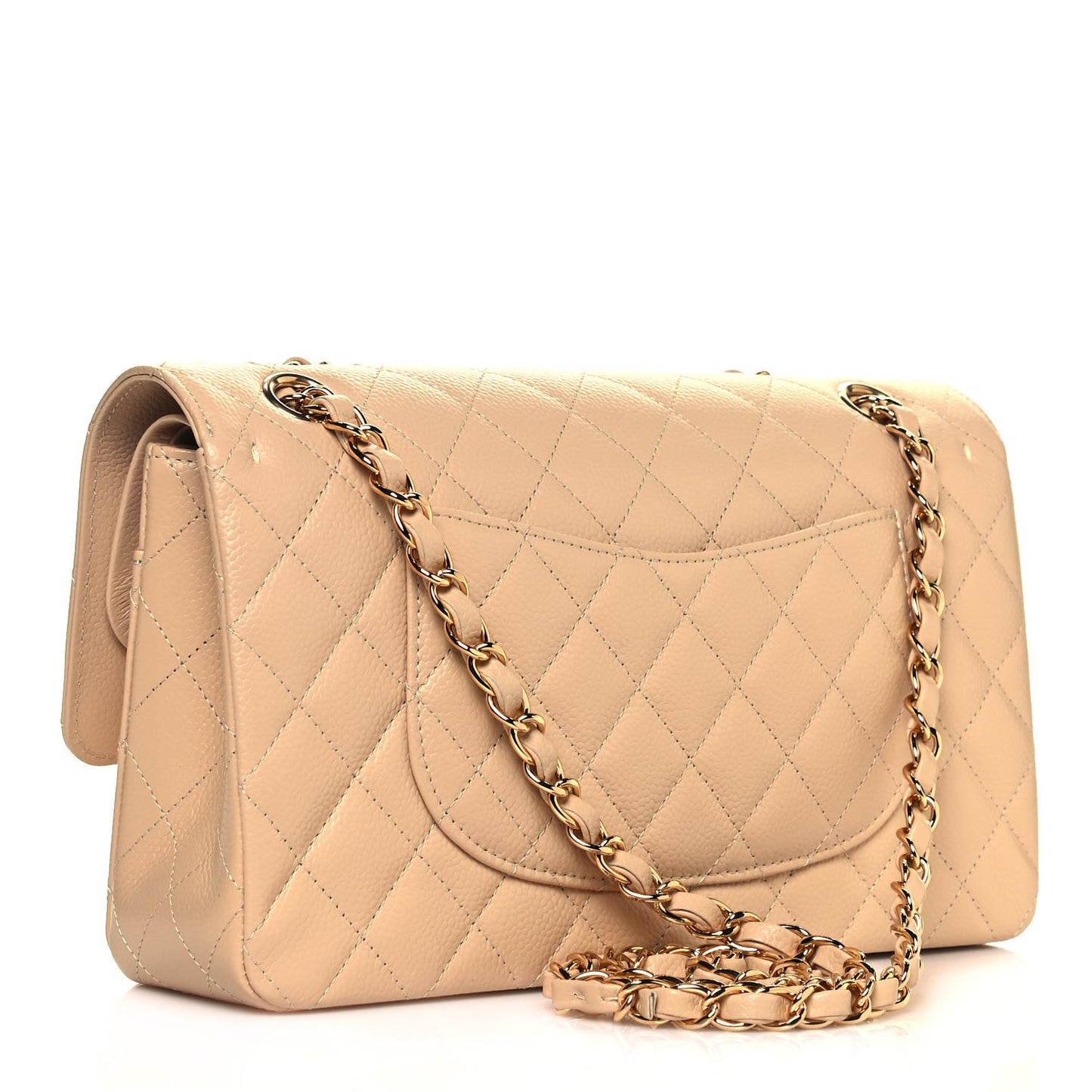 Caviar Quilted Medium Double Flap Beige