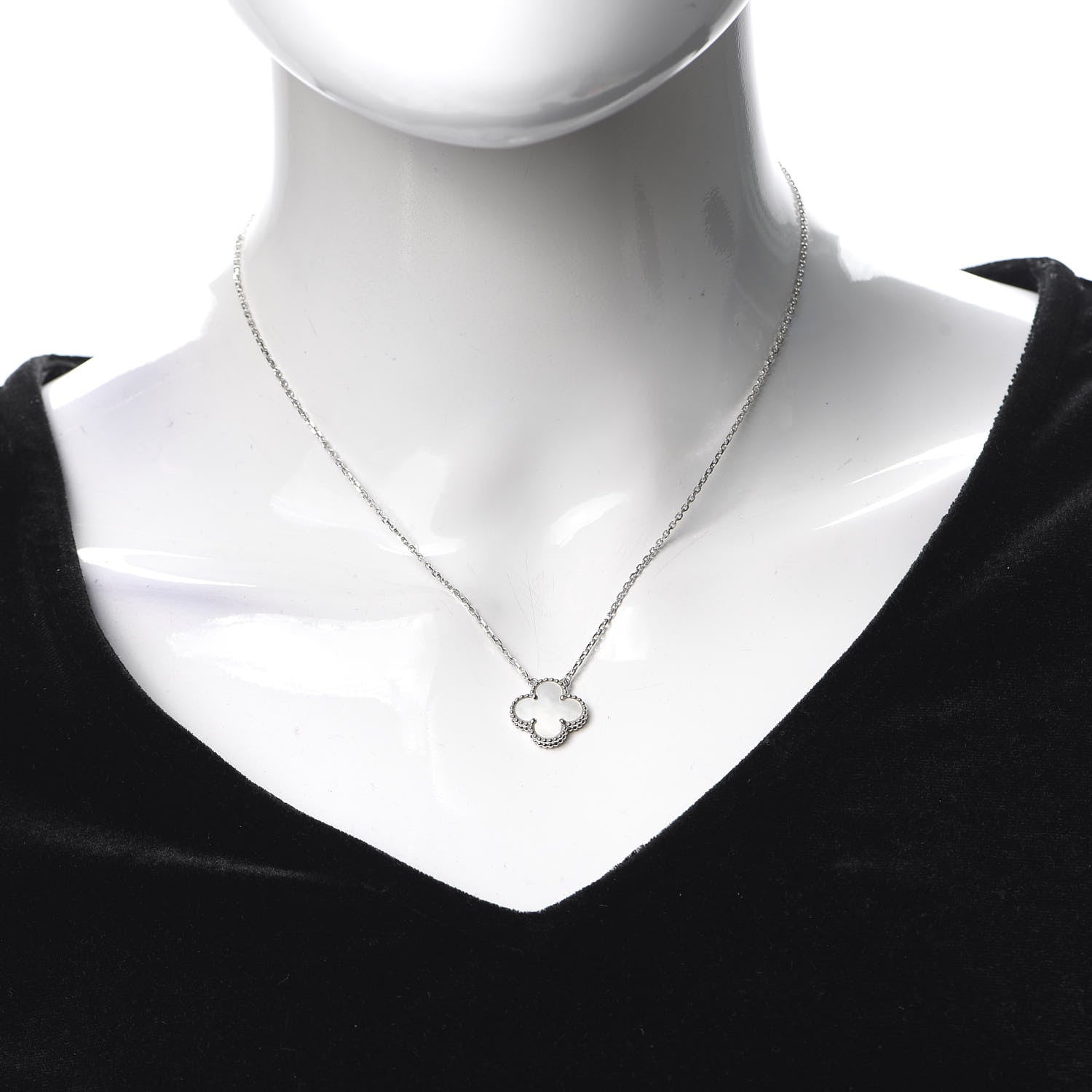 Van Cleef & Arpels 18K White Gold Mother of Pearl Vintage Alhambra Pendant Necklace 2 of 8