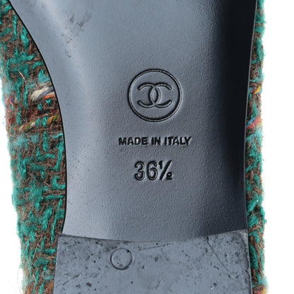 Chanel Tweed Patent Cap Toe Ballerina Flats 36.5 Green Black 6 of 8