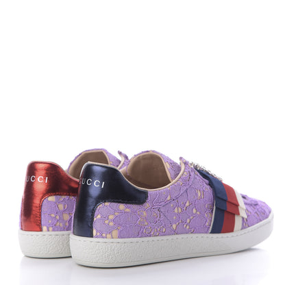 Gucci Lace Crystal Sylvie Web Flower Leaf Womens Ace Sneakers 37.5 Wisteria Perfect Pink 4 of 10