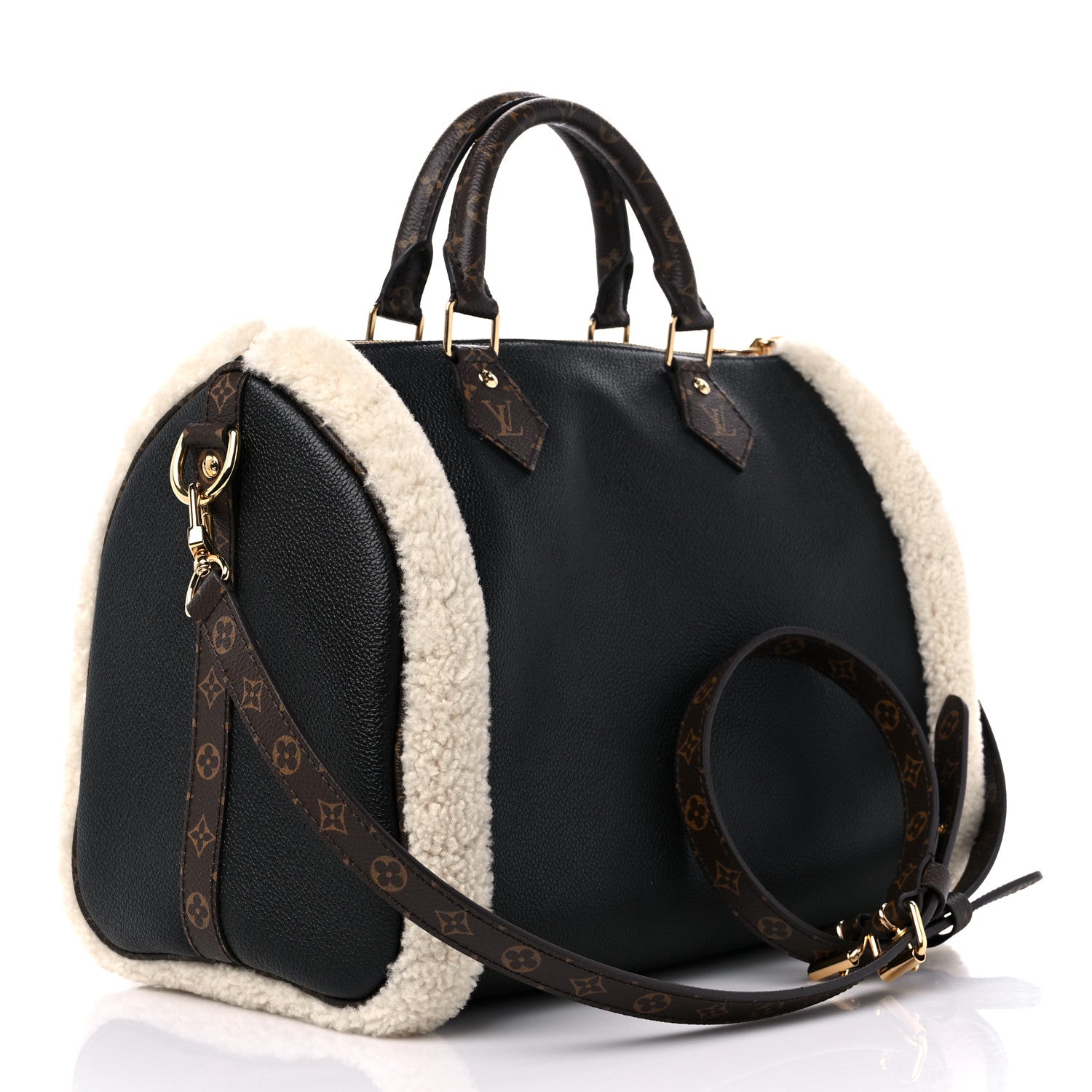 Louis Vuitton Calfskin Monogram Teddy Speedy Bandouliere 30 Black 3 of 8
