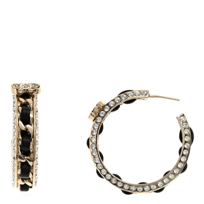 Chanel Crystal Lambskin CC Chain Hoop Earrings Gold Black 1 of 4