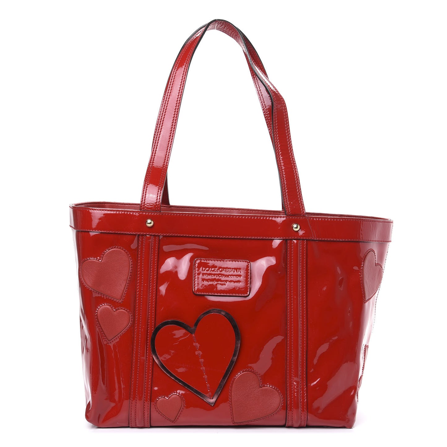 Vernice Vitello Heart Shopping Tote Red