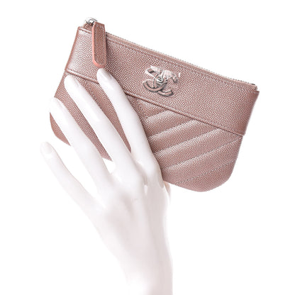 Chanel Metallic Caviar Chevron Quilted Small Vintage Mademoiselle Cosmetic Case Pink 2 of 8