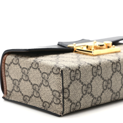 Gucci GG Supreme Monogram Calfskin Mini Padlock Top Handle Shoulder Bag Beige Black Cuir 7 of 9