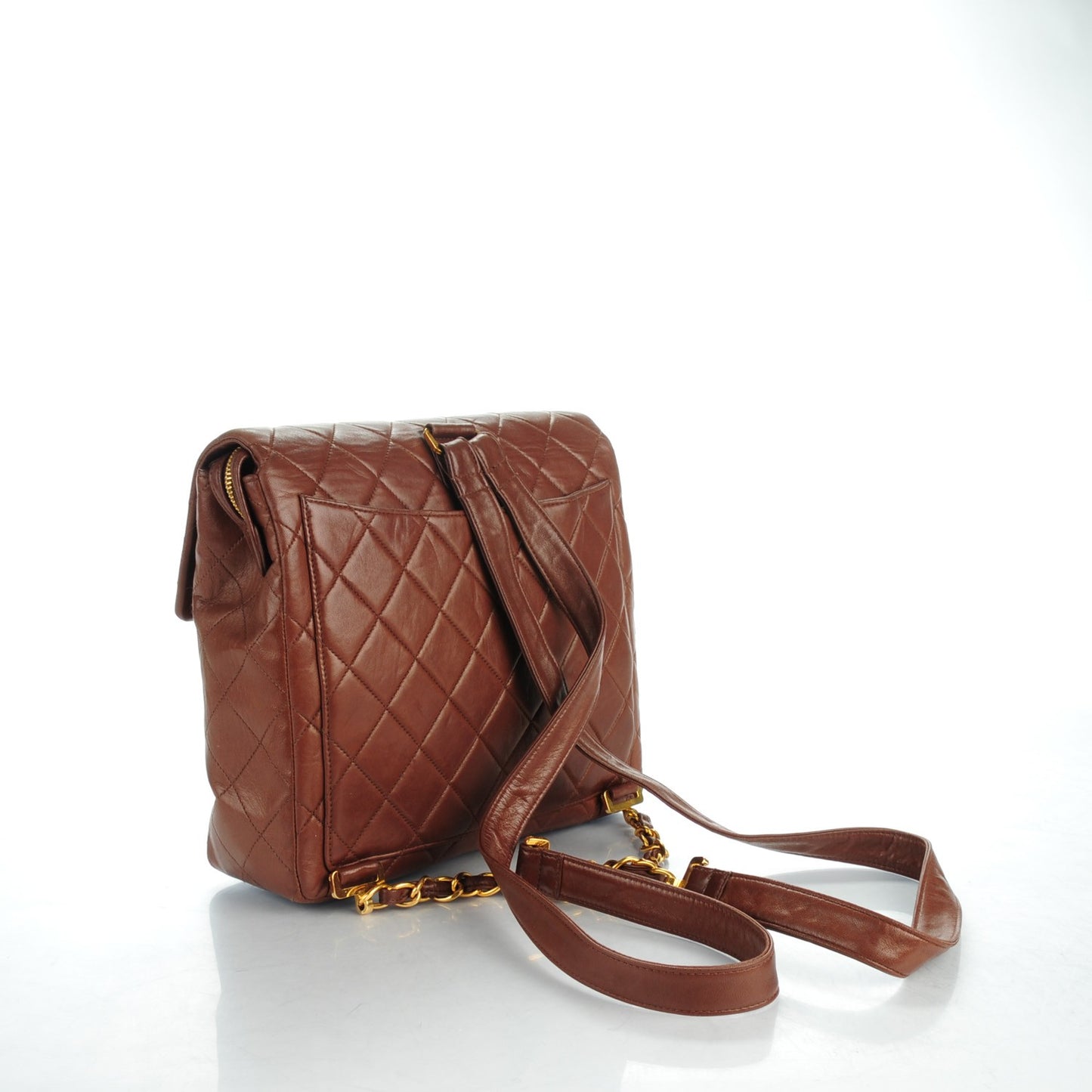 Lambskin Quilted Backpack Brown