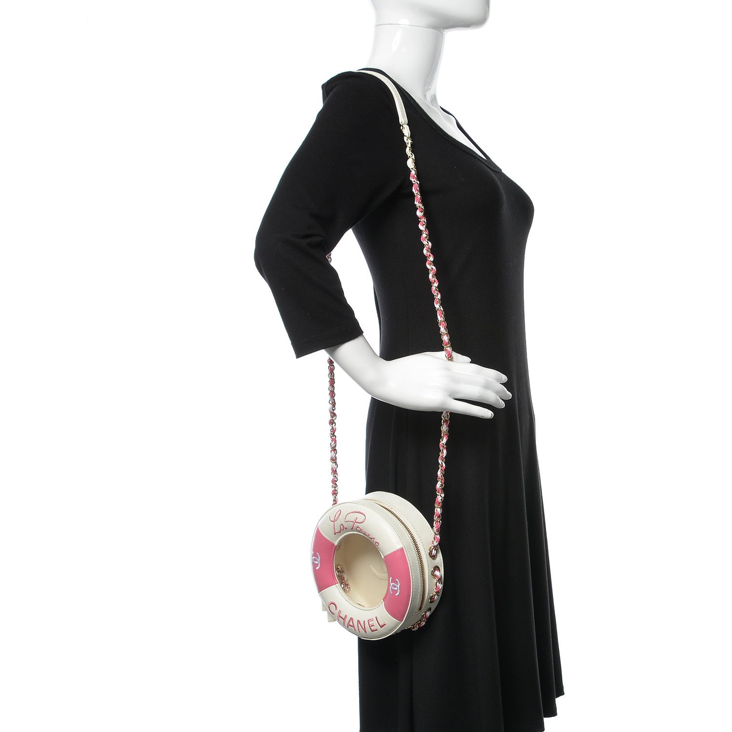 Lambskin Coco Lifesaver Round Bag Pink White