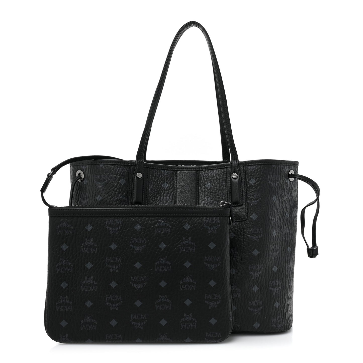 Grained Calfskin Visetos Medium Liz Reversible Shopper Tote Black