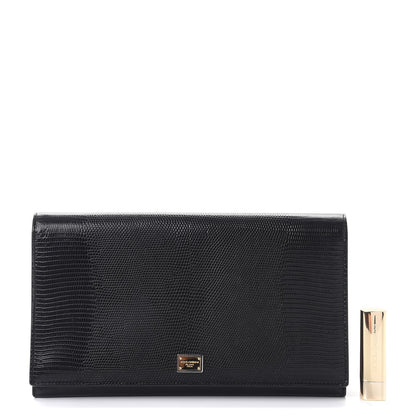 Dolce & Gabbana Lizard Calfskin Embossed Flap Clutch Black 3 of 10
