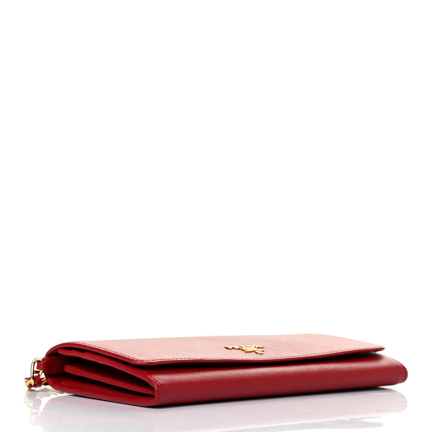 Prada Saffiano Metal Oro Chain Wallet Fuoco 3 of 4