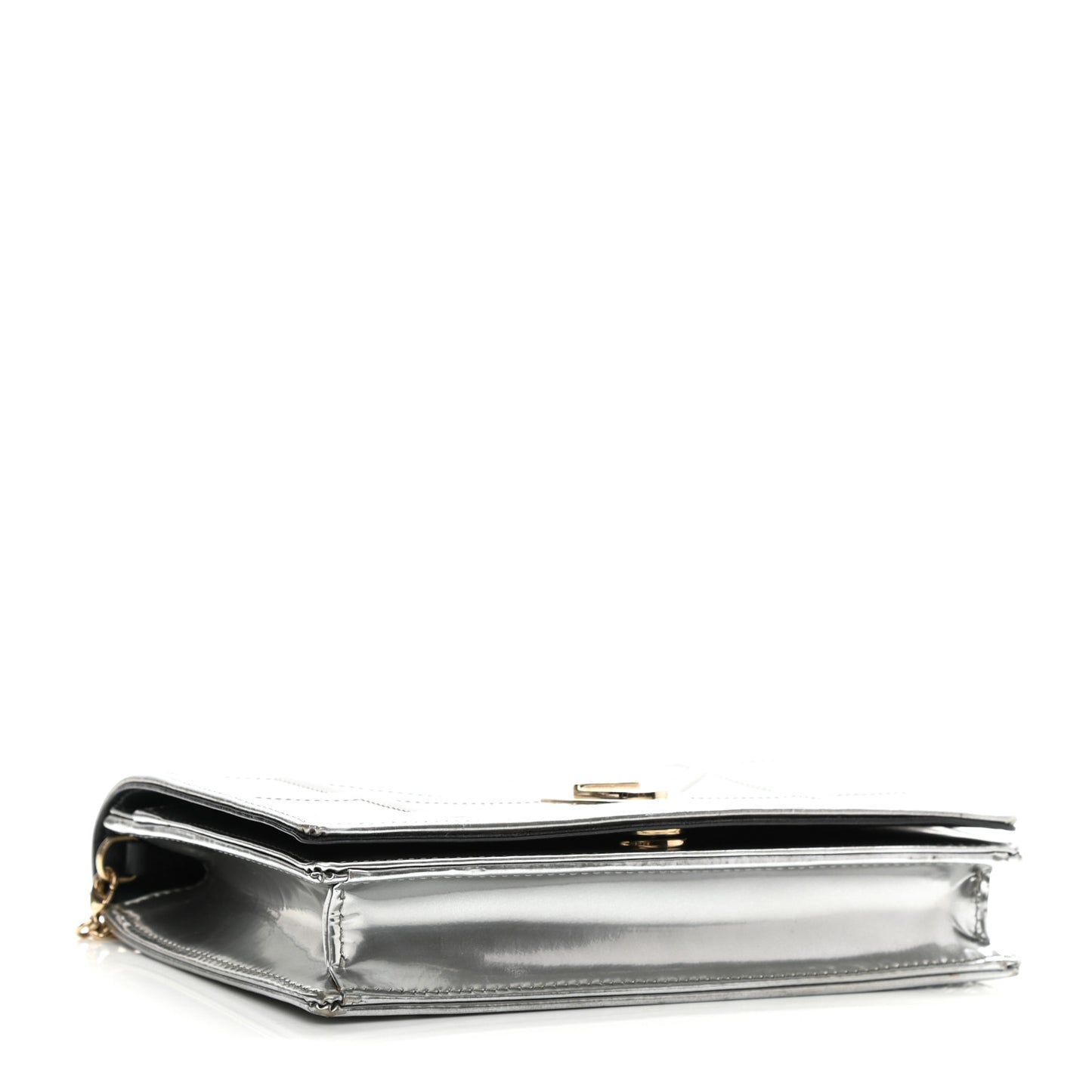 Metallic Patent Micro-Cannage Diorama Wallet on Chain Pouch Silver