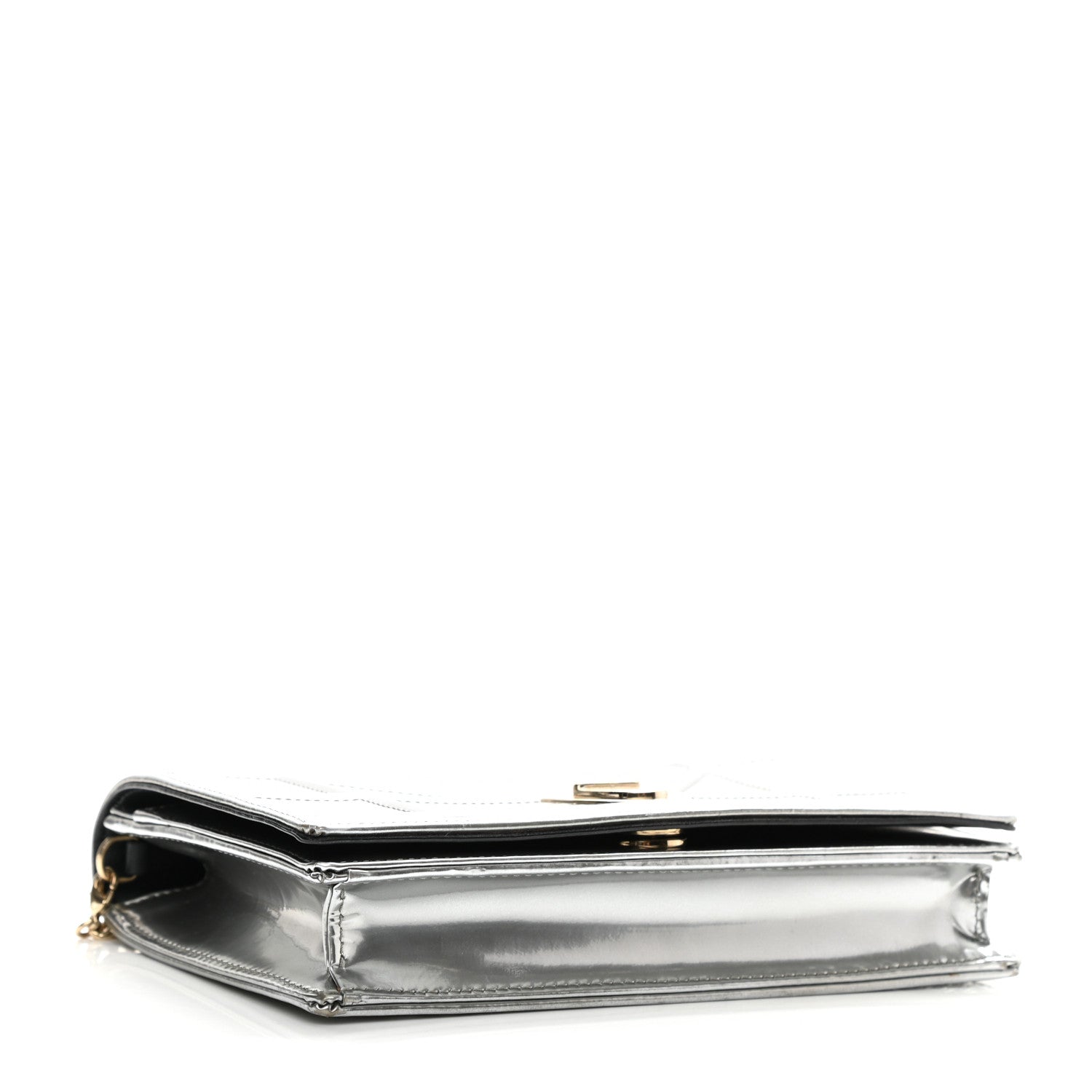 Christian Dior Metallic Patent Micro-Cannage Diorama Wallet on Chain Pouch Silver 4 of 11