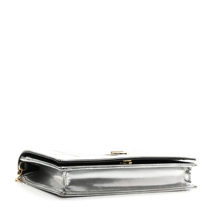 Christian Dior Metallic Patent Micro-Cannage Diorama Wallet on Chain Pouch Silver 4 of 11