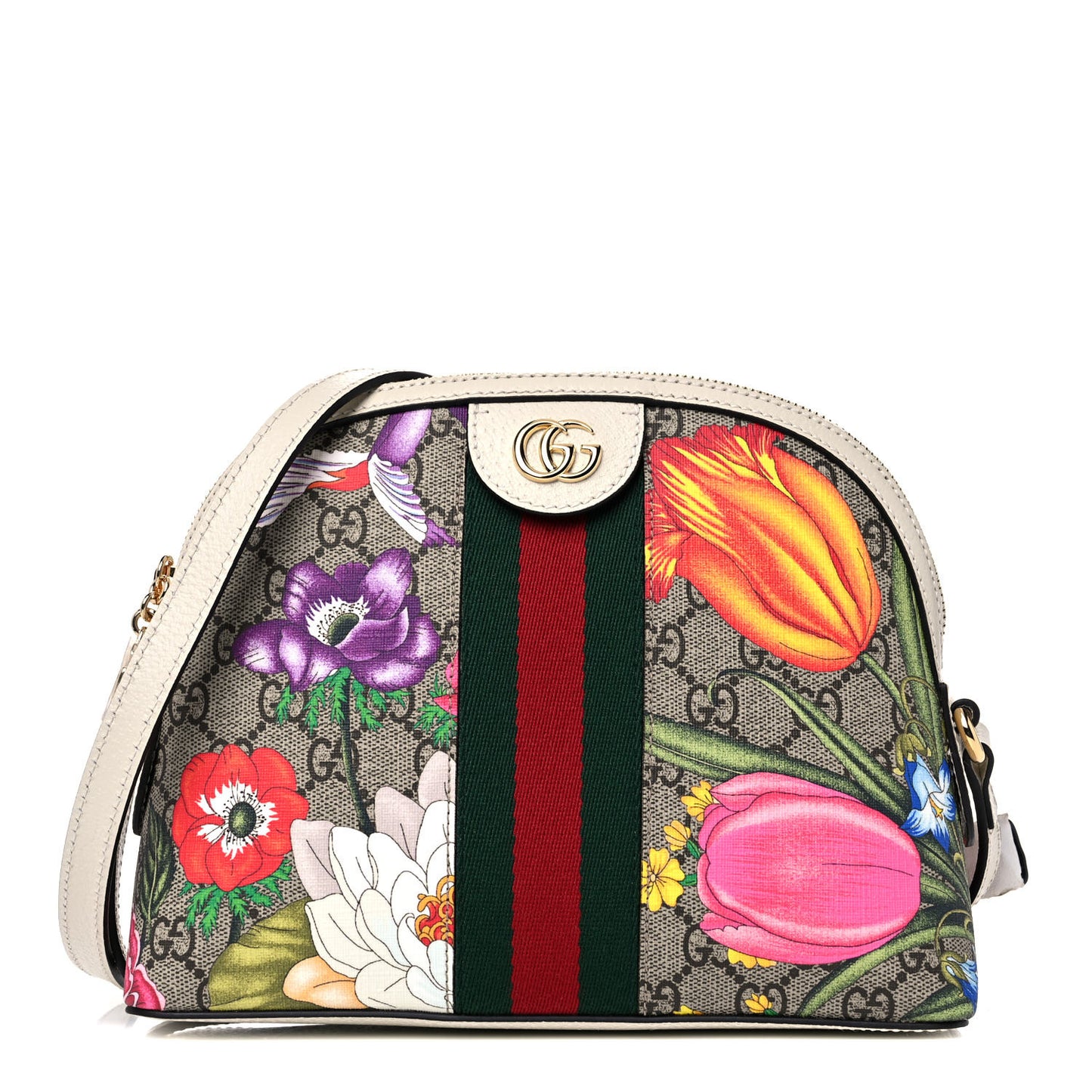 GG Supreme Monogram Flora Web GG Small Ophidia Dome Shoulder Bag White
