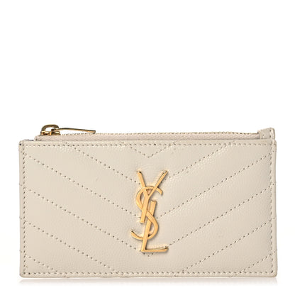 Saint Laurent Monogram Grain de Poudre 5 Fragments Zip Pouch Card Holder Blanc Vintage 1 of 12