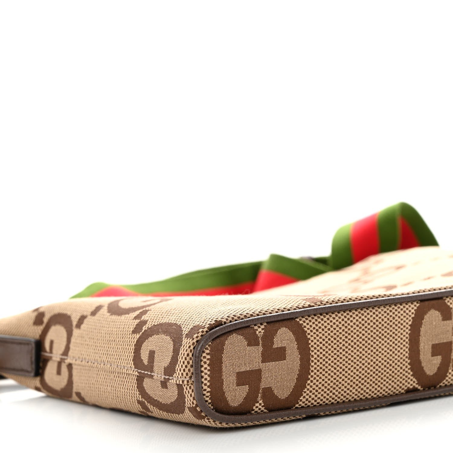 Gucci Monogram Jumbo GG Textured Dollar Calfskin Web Wristlet Messenger Bag Camel Ebony New Acero 8 of 9