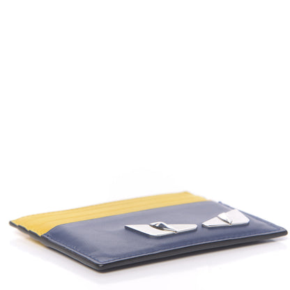 Fendi Vitello Century Bi-Color Metal Monster Eyes Card Holder True Blue Sunflower 4 of 9