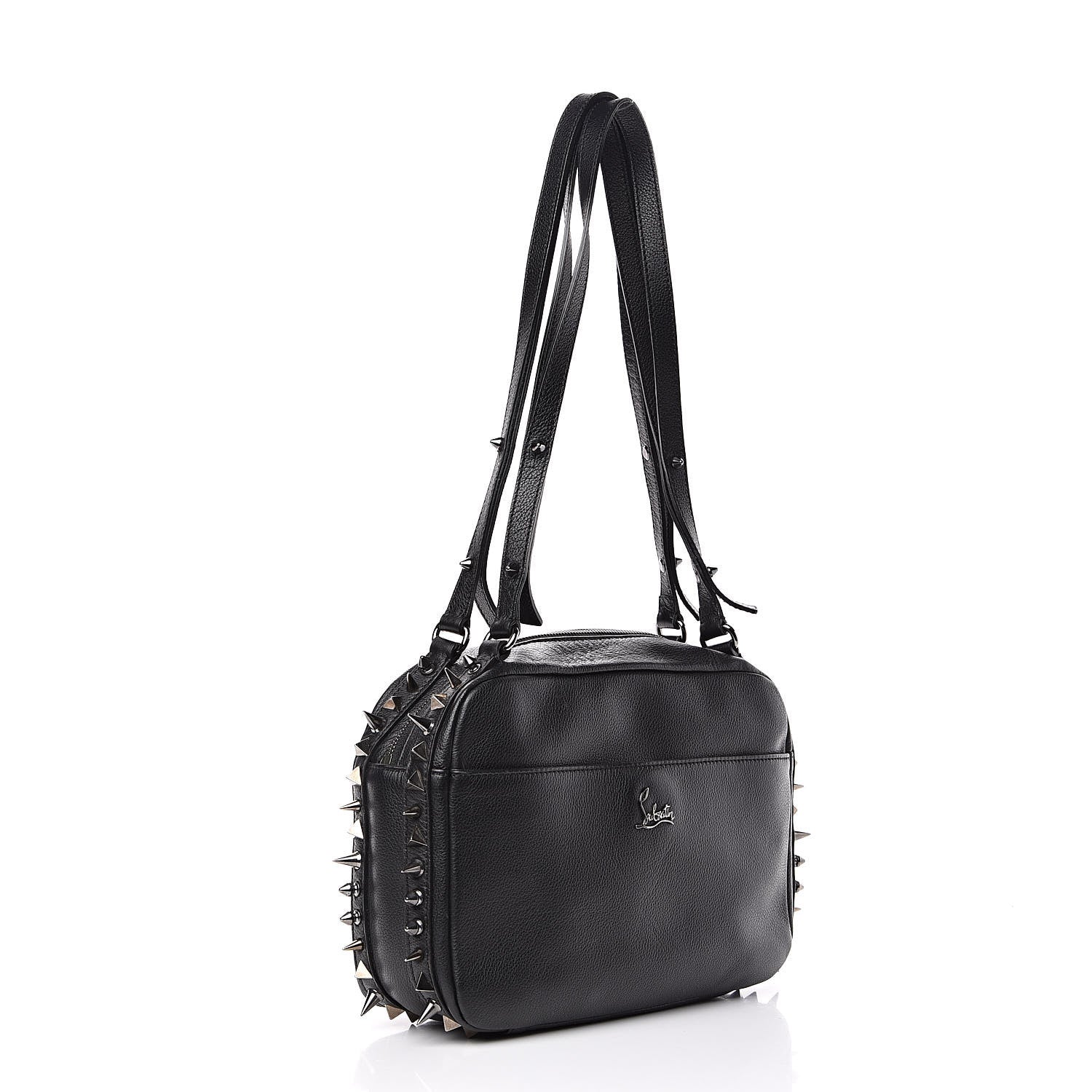 Christian Louboutin Calfskin Spikes Shoulder Bag Black 3 of 13