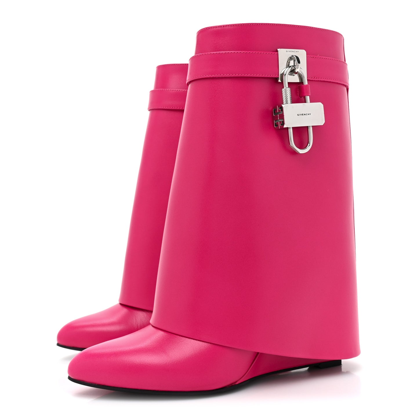 Calfskin Shark Lock Ankle Boots 39.5 Neon Pink