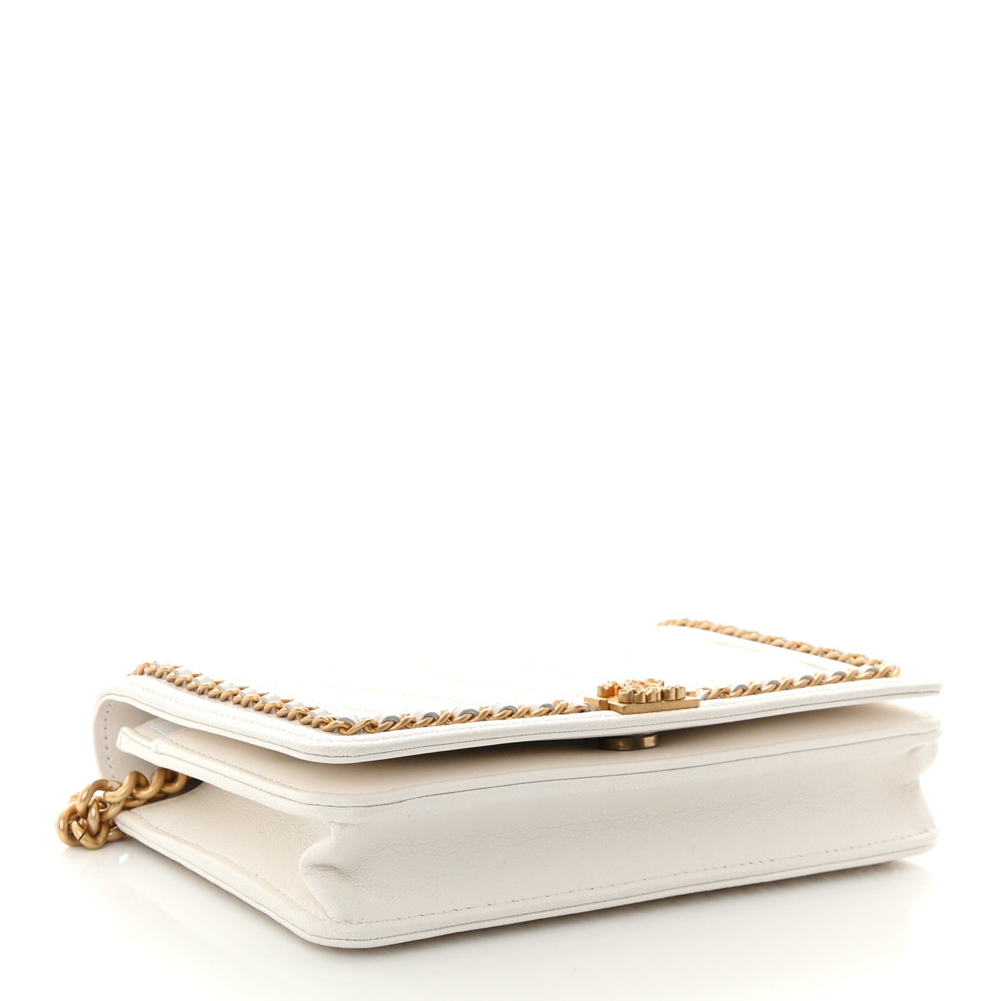 Caviar Quilted Chain Around Boy Wallet On Chain WOC White