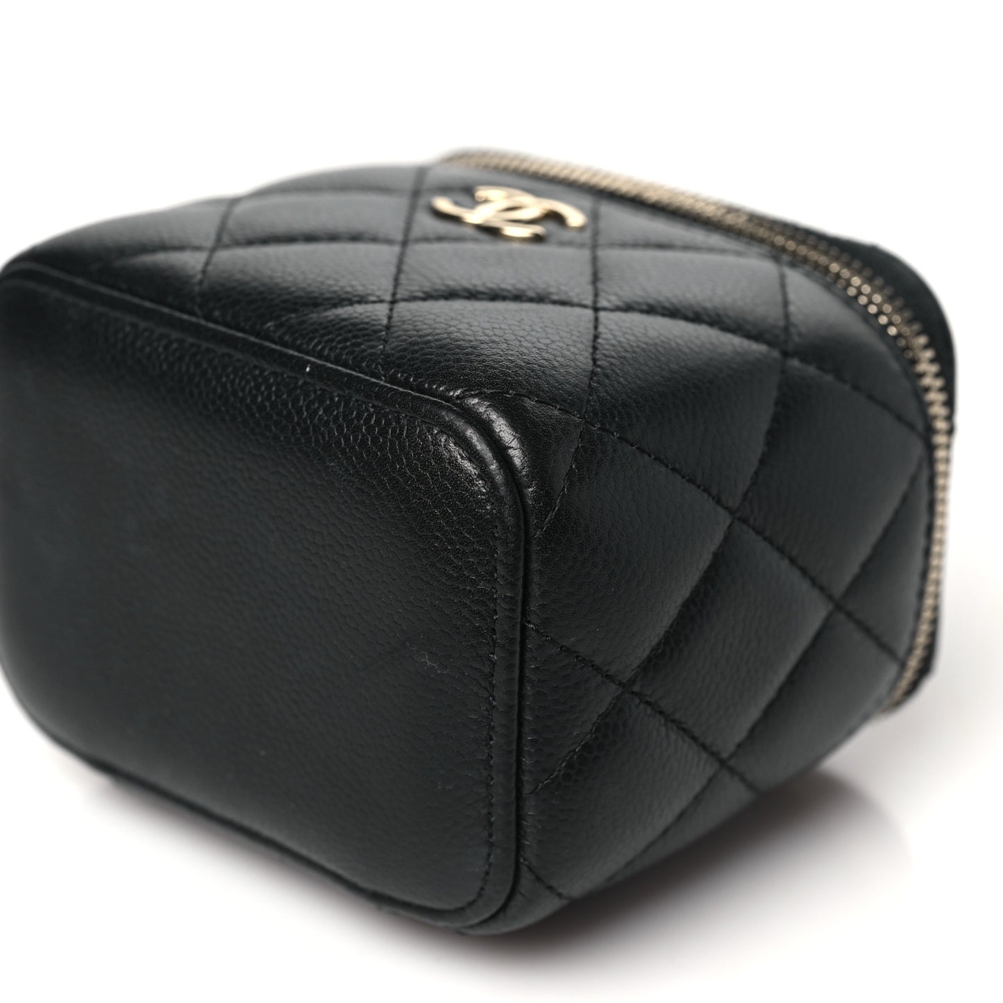 Caviar Quilted Mini Vanity Case With Chain Black