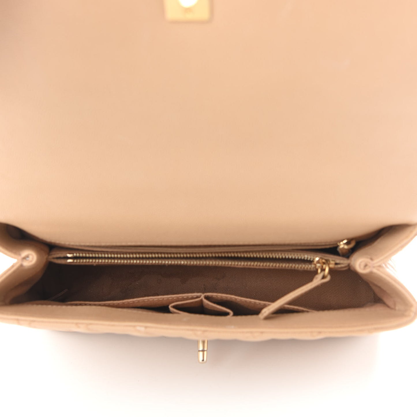 Caviar Quilted Small Coco Handle Flap Beige