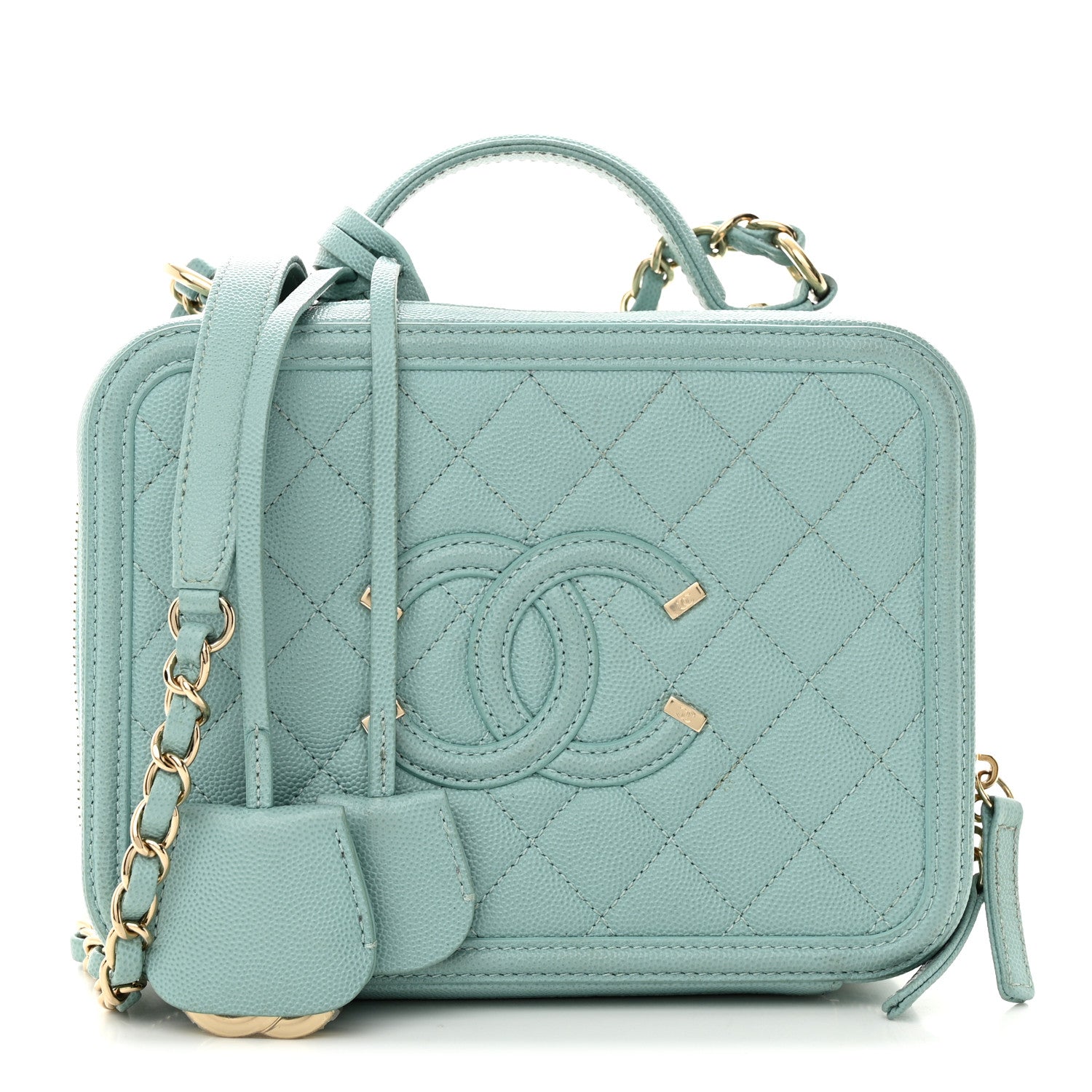 Chanel Caviar Quilted Medium CC Filigree Vanity Case Light Blue 1 of 14