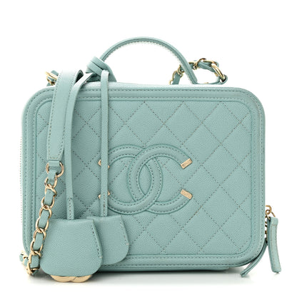 Chanel Caviar Quilted Medium CC Filigree Vanity Case Light Blue 1 of 14