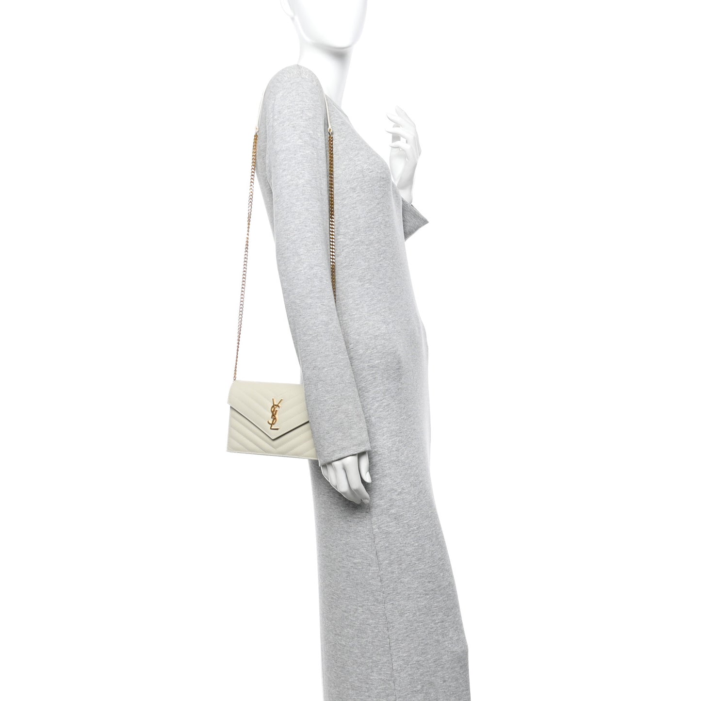 Grain De Poudre Matelasse Chevron Monogram Envelope Chain Wallet Crema Soft