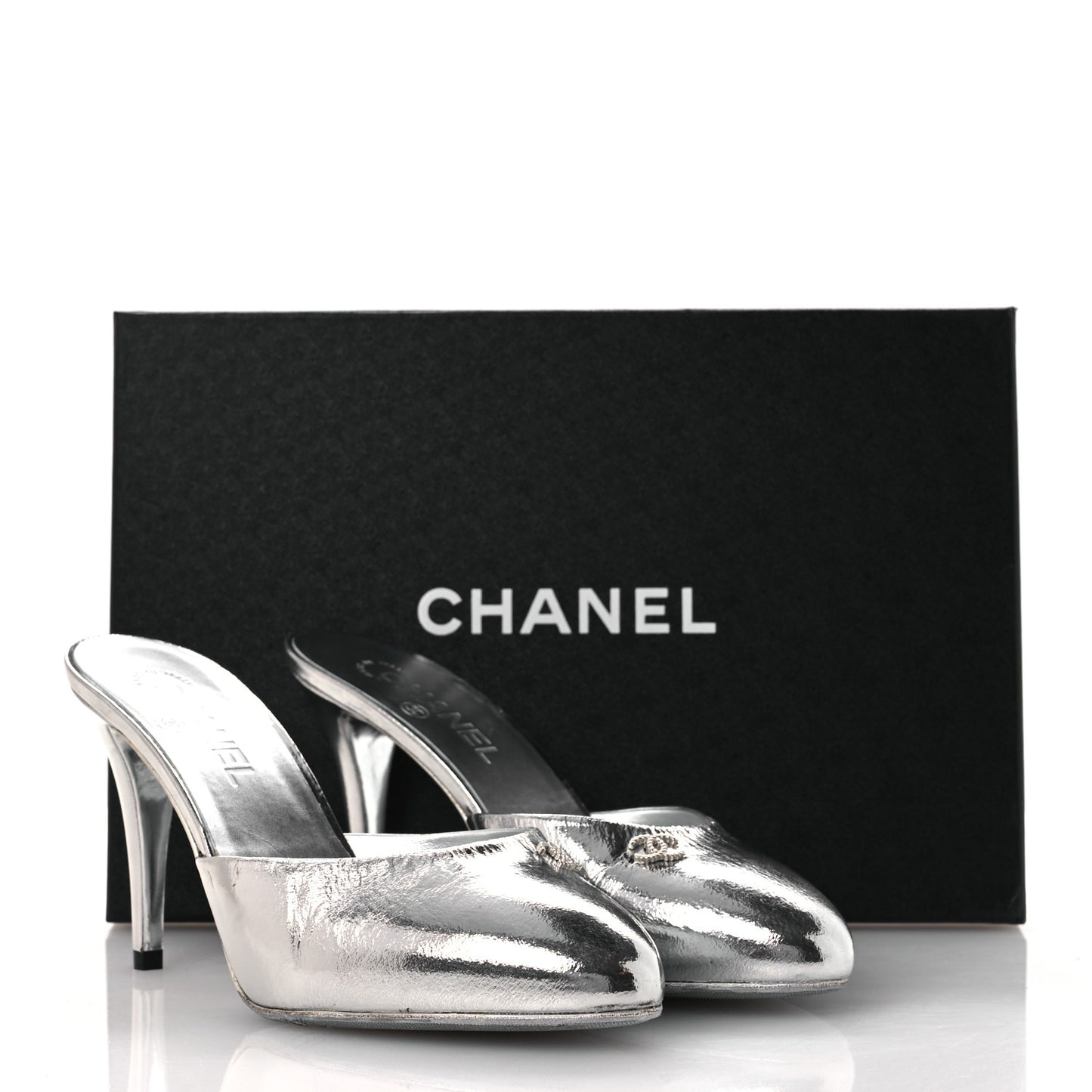 Metallic Goatskin CC Mules 39.5 Silver