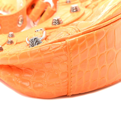 Balenciaga Extra Supple Calfskin Crocodile Embossed Le Cagole Shoulder Bag XS Pop Orange 9 of 10