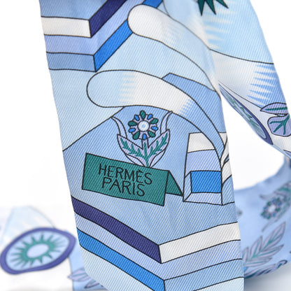Hermes Silk La Source de Pegase Twilly Ciel Bleu Royal White 3 of 4