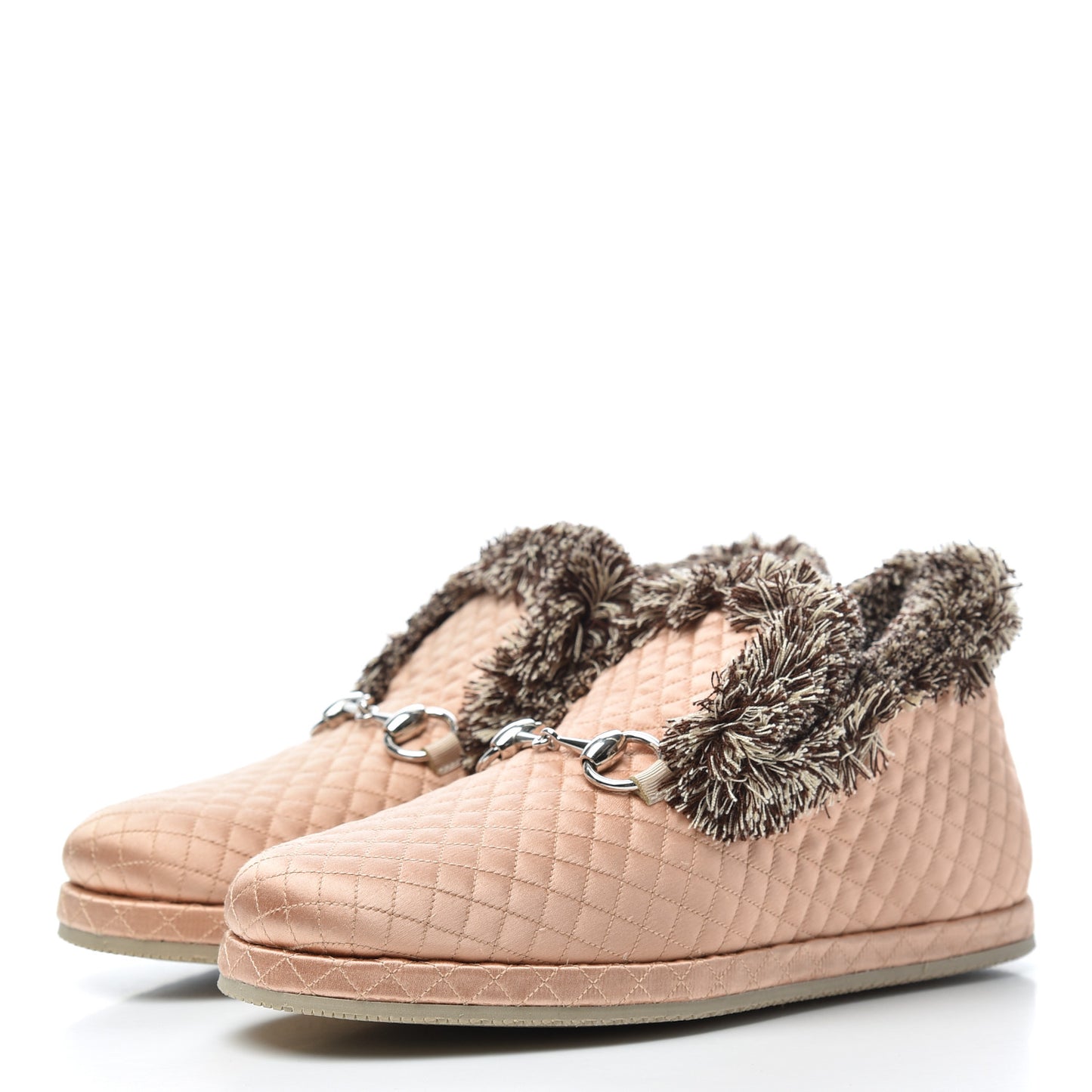 Satin Quilted Womens Fria Horsebit Loafers 36 Apricot Beige
