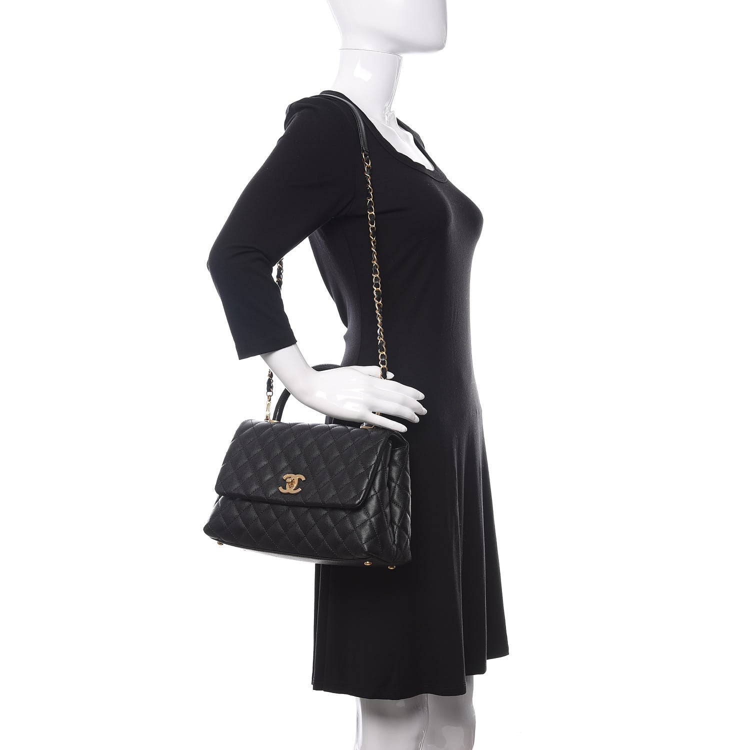 Chanel Caviar Lizard Embossed Quilted Small Coco Handle Flap Black 2 of 11