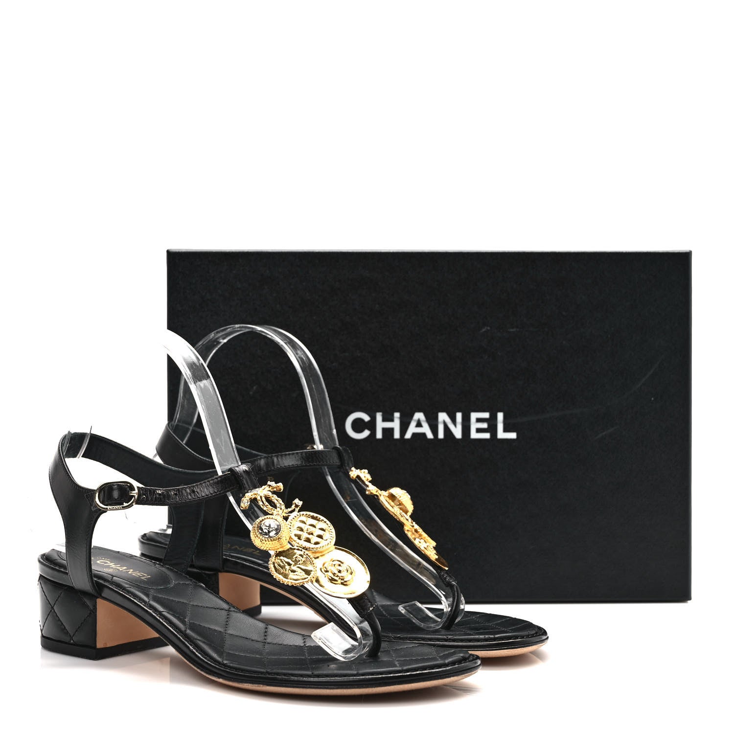 Chanel Calfskin Medallion CC Thong Sandals 38.5 Black 12 of 12