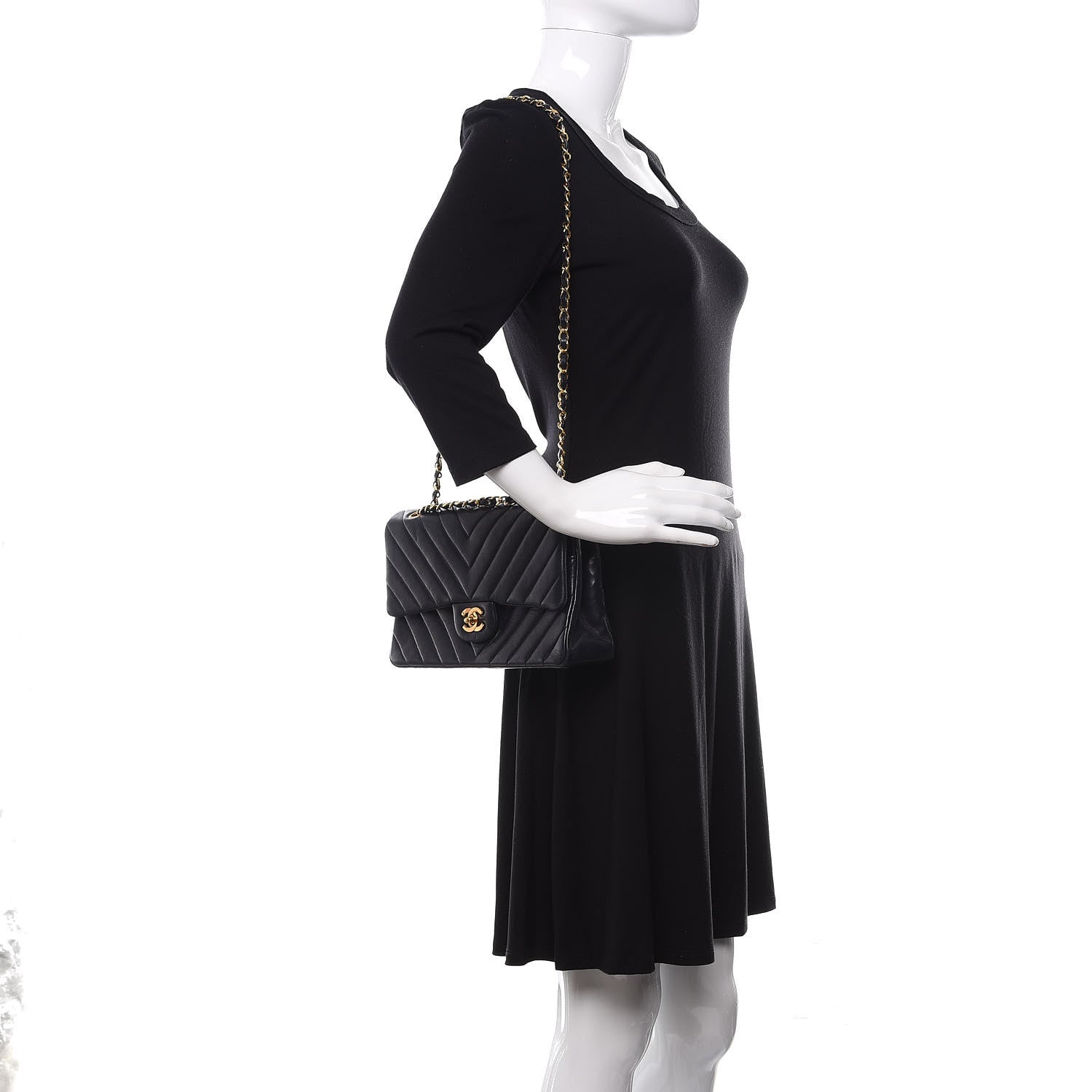 Chanel Lambskin Chevron Quilted Medium Double Flap Navy Blue 2 of 11