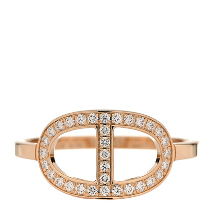 Hermes 18K Rose Gold Diamond MM Chaine d'Ancre Contour Ring 57 8 1 of 4