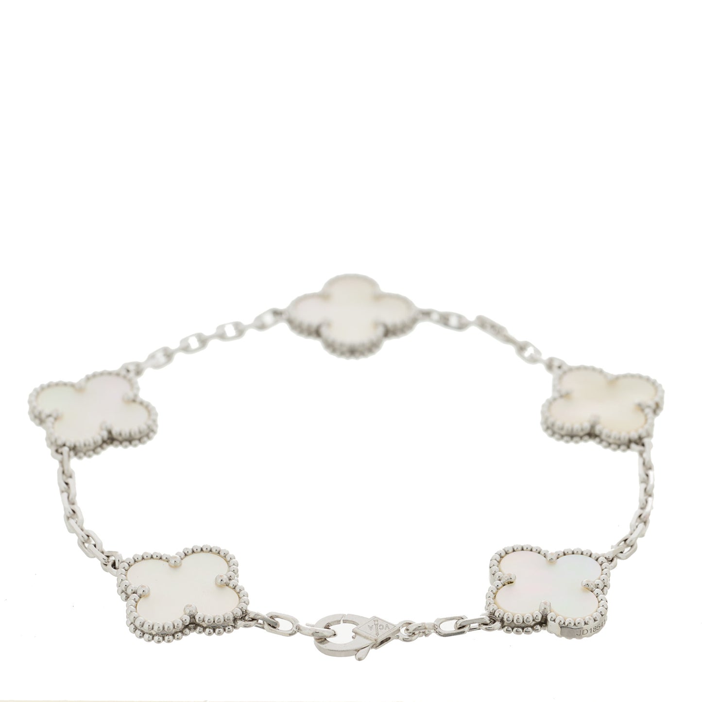 18K White Gold Mother of Pearl 5 Motifs Vintage Alhambra Bracelet