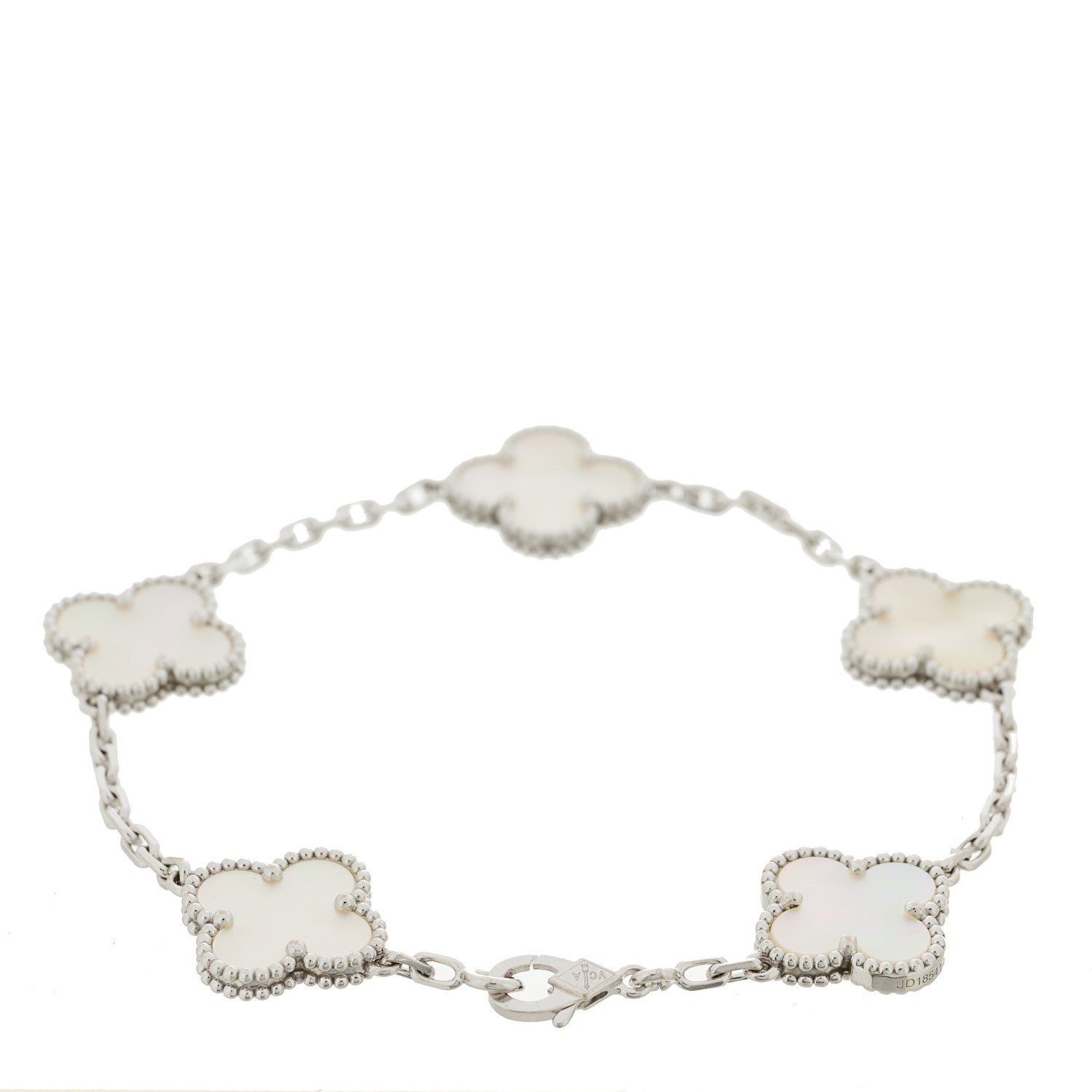 Van Cleef & Arpels 18K White Gold Mother of Pearl 5 Motifs Vintage Alhambra Bracelet 2 of 4