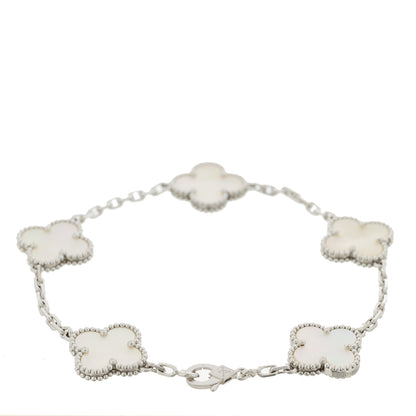 Van Cleef & Arpels 18K White Gold Mother of Pearl 5 Motifs Vintage Alhambra Bracelet 2 of 4