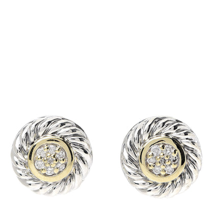 David Yurman Sterling Silver 18K Yellow Gold Diamond Cookie Cable Earrings 1 of 4