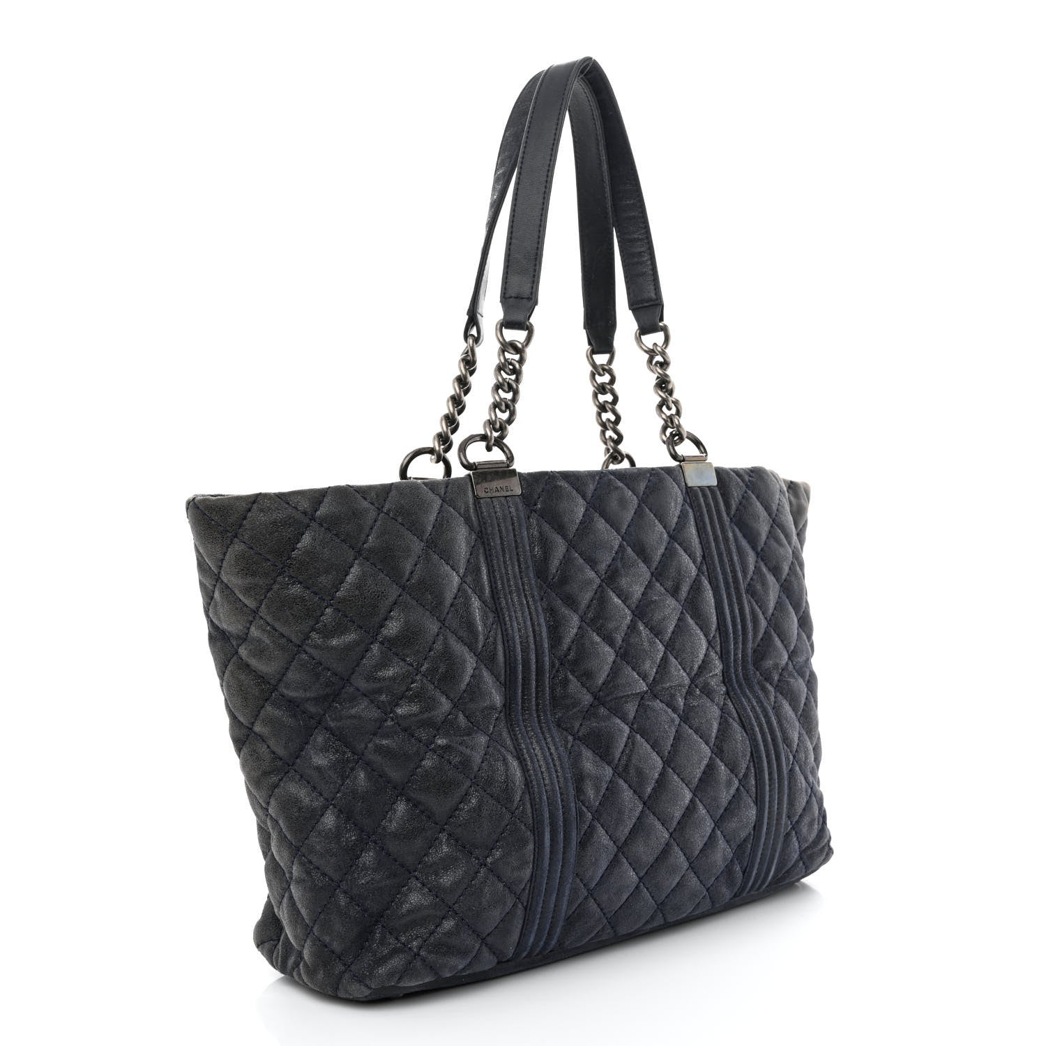 Chanel Iridescent Calfskin Quilted Large Gentle Boy Shopping Tote Navy 3 of 11