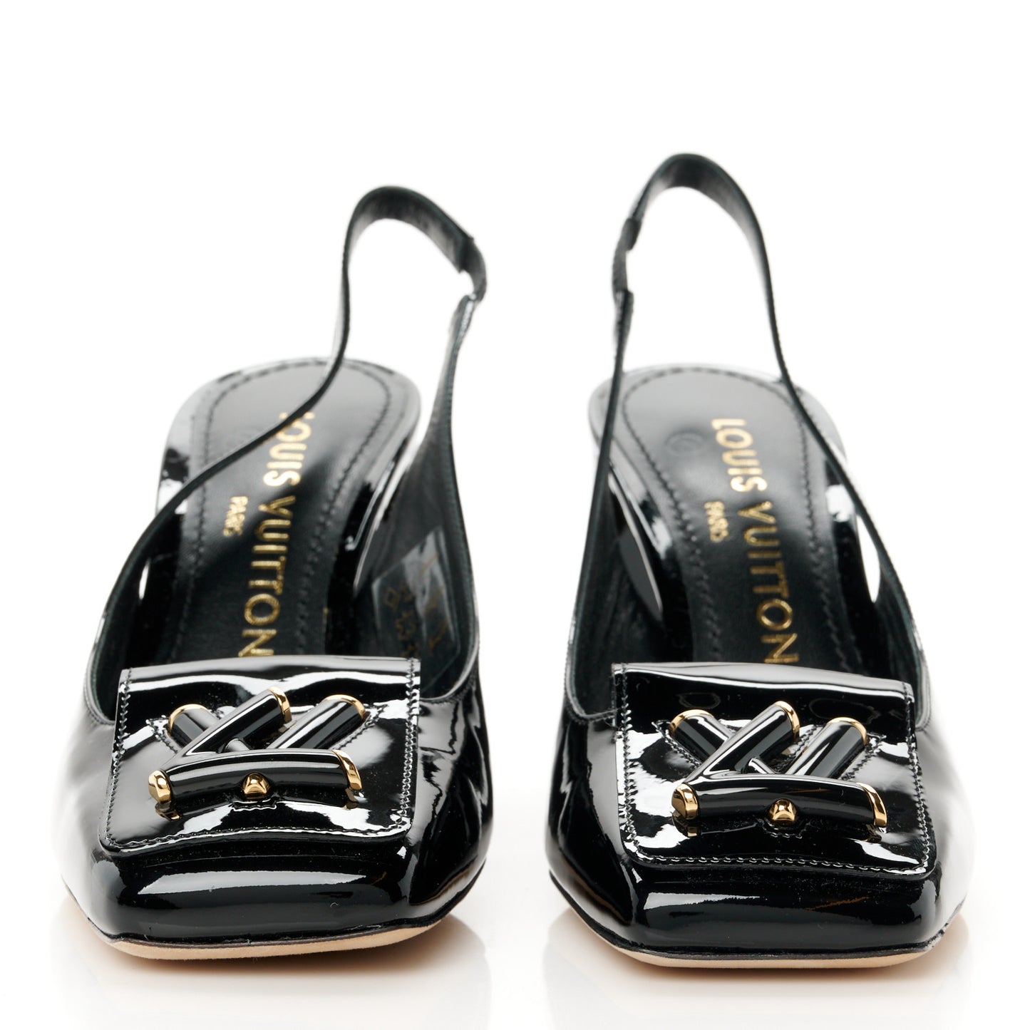 Patent Calfskin Shake Slingback Pumps 35.5 Black