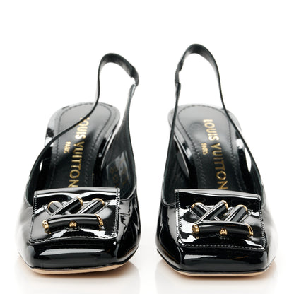 Louis Vuitton Patent Calfskin Shake Slingback Pumps 35.5 Black 2 of 8