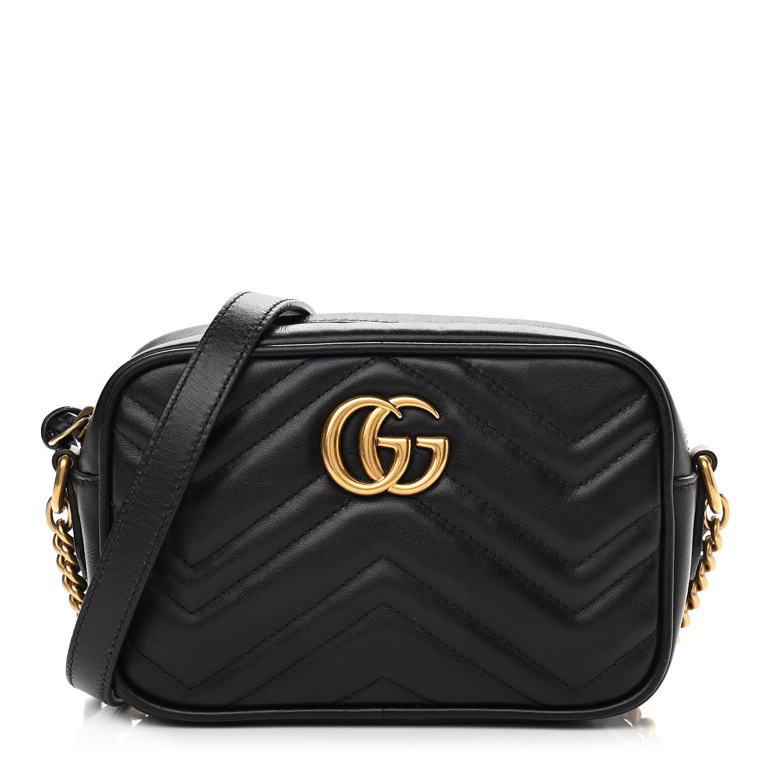 Gucci Calfskin Matelasse Mini GG Marmont Chain Shoulder Bag Black 1 of 14