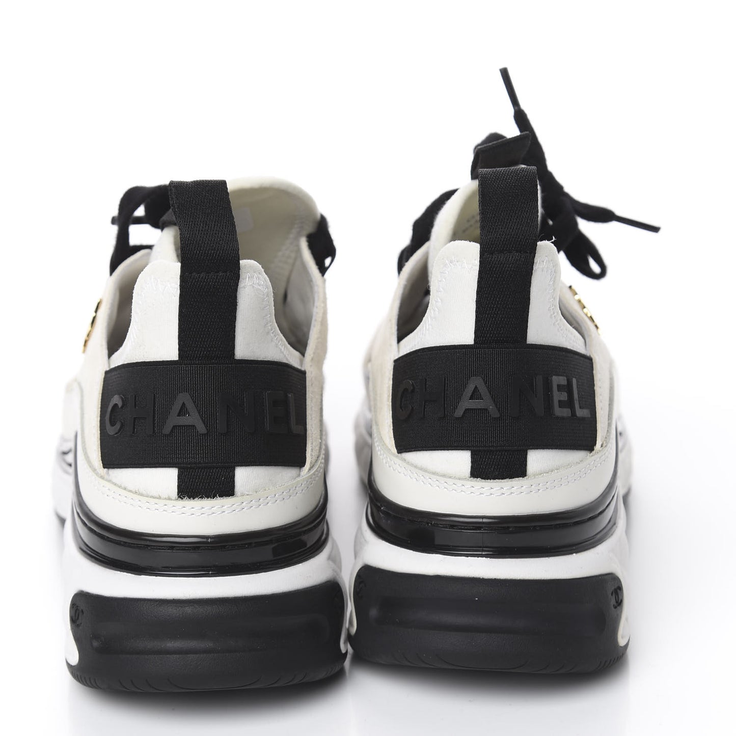 Fabric Calfskin Suede CC Sneakers 36 White Black