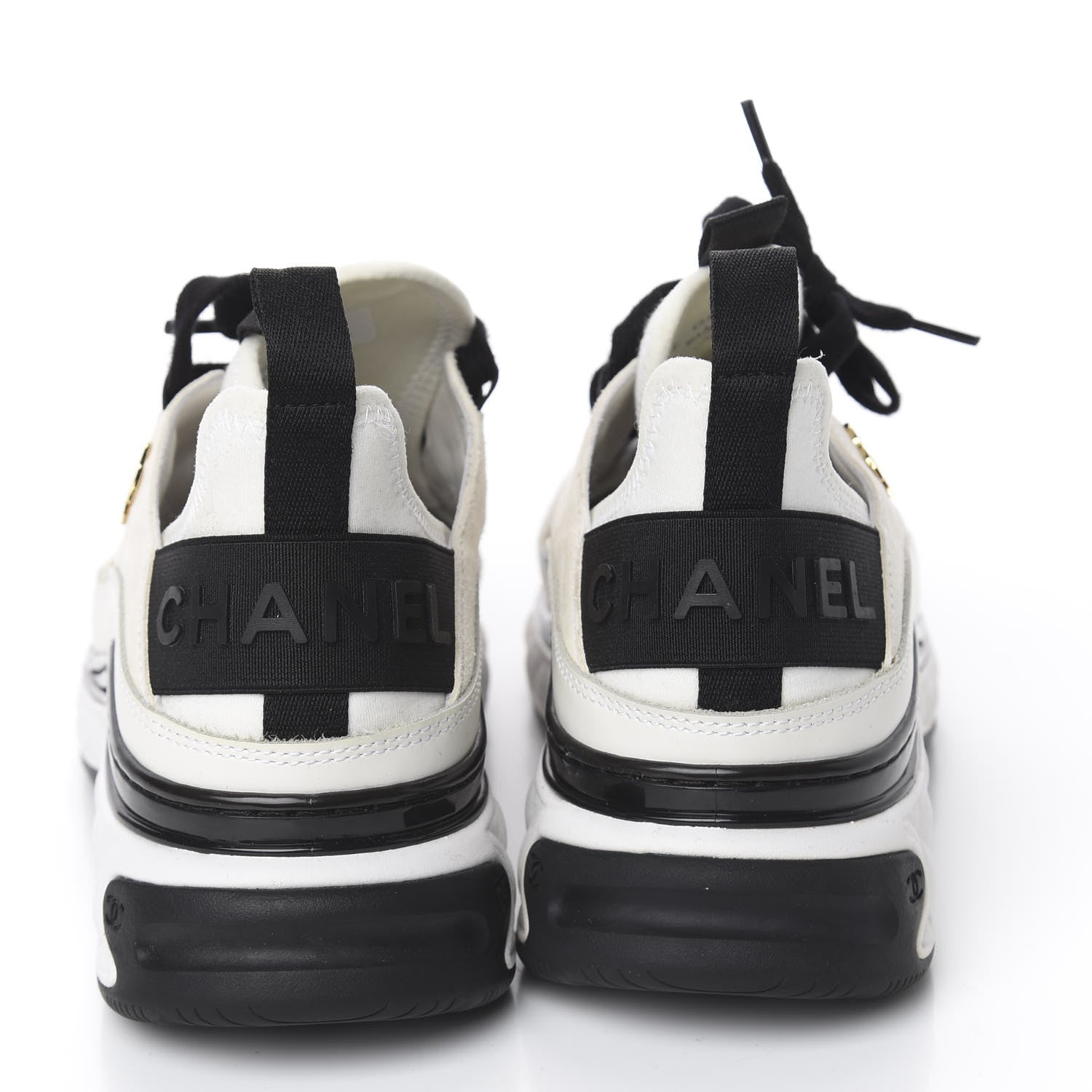 Chanel Fabric Calfskin Suede CC Sneakers 36 White Black 5 of 11