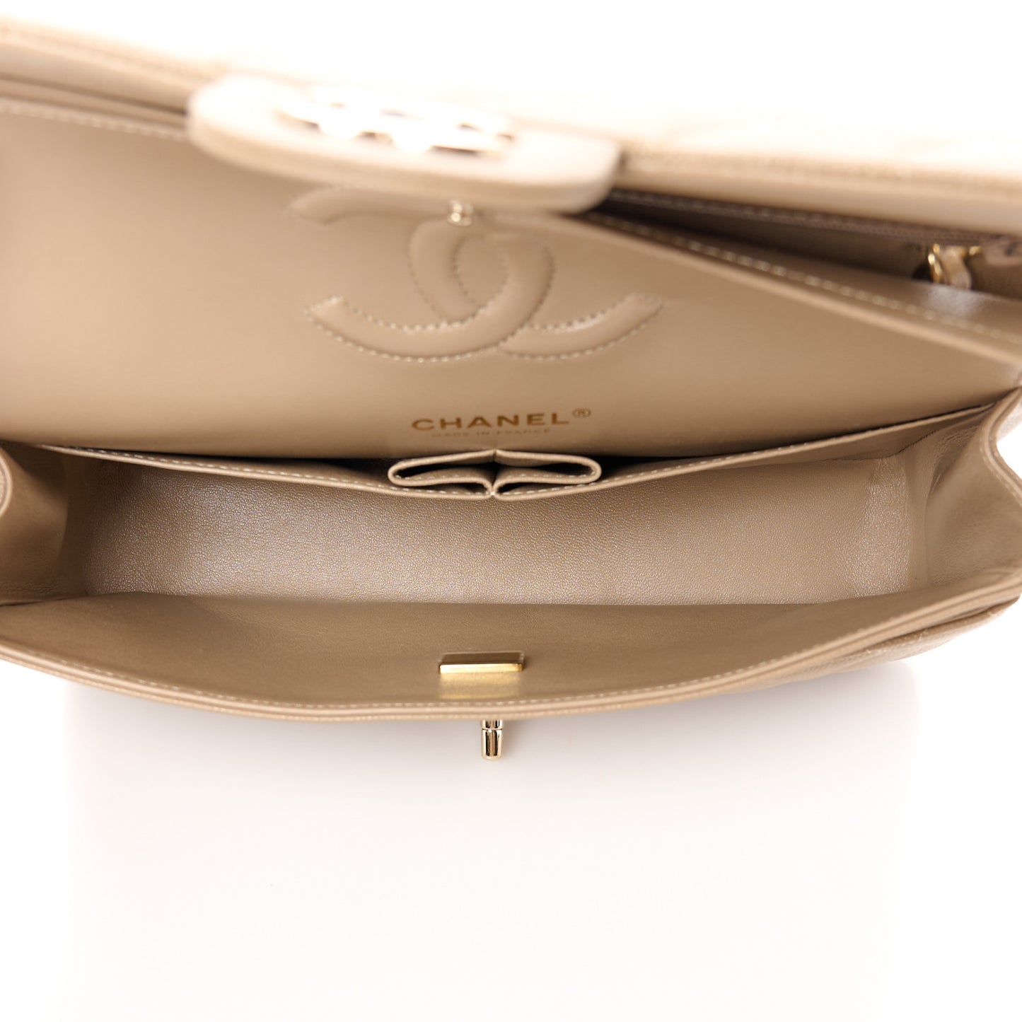 Caviar Quilted Medium Double Flap Dark Beige