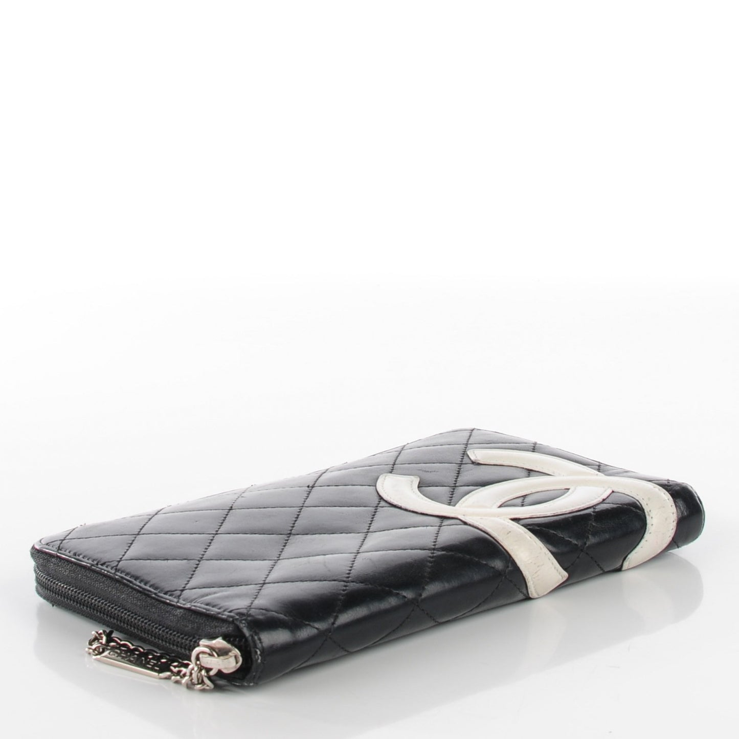 Calfskin Cambon Zip Around Organizer Wallet Black White